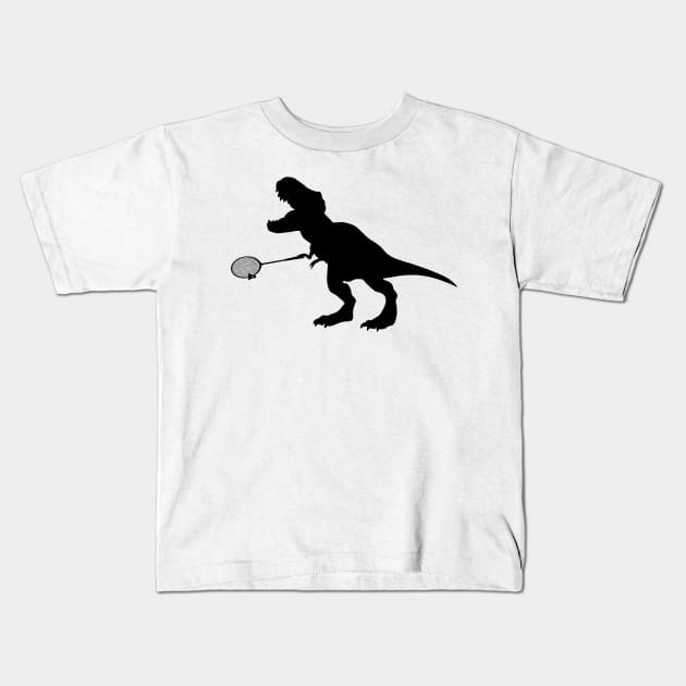 Badminton Saurus Dinosaur T-Rex with Badminton Racket Kids T-Shirt by Africanob